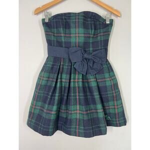 Vtg y2k Abercrombie & Fitch Strapless Mini Dress Bow Belt - Green/Navy Plaid - 2